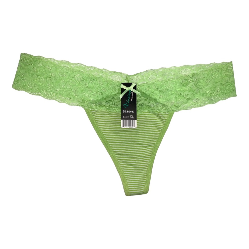 Light Green & White Striped Lace Band Thong